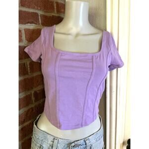 Hollister Lavender Baby Tee Square Neck Fitted Y2K Top Medium